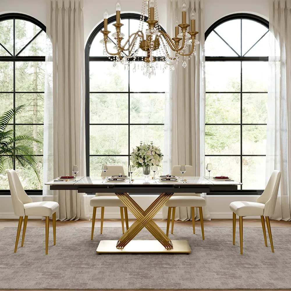 Rectangular Glossy Sintered Stone Extendable Dining Table Rectangular Glossy Sintered Stone Extendable Dining Table