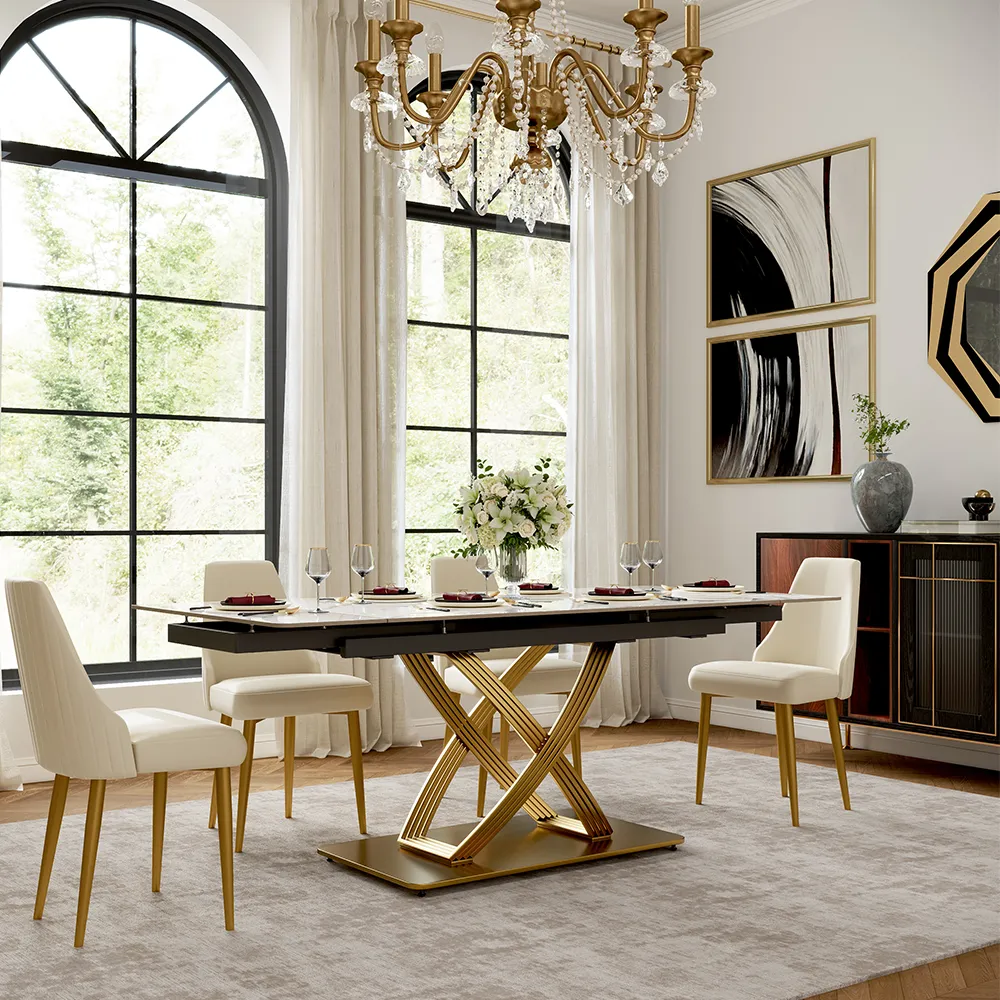 Rectangular Glossy Sintered Stone Extendable Dining Table Rectangular Glossy Sintered Stone Extendable Dining Table