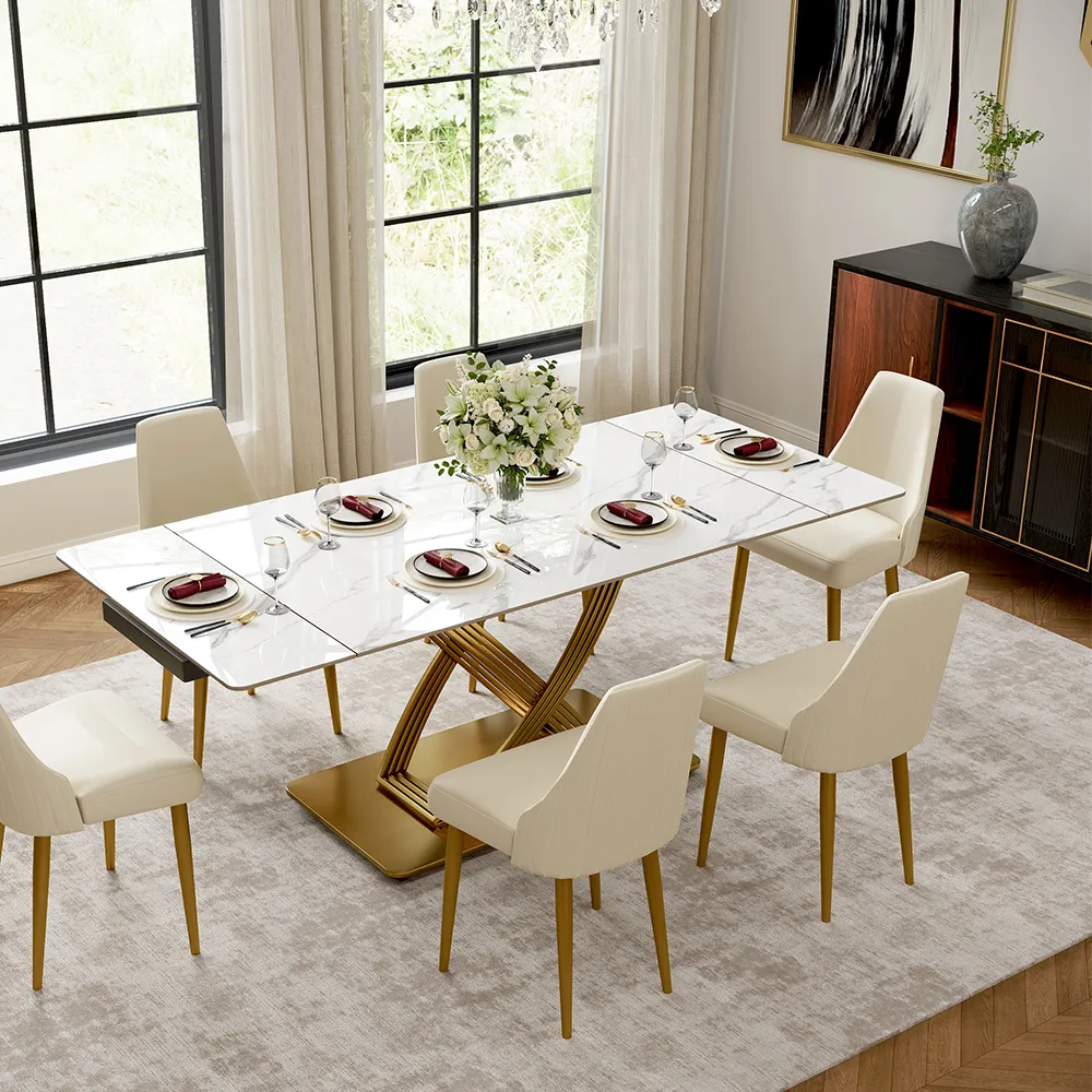 Rectangular Glossy Sintered Stone Extendable Dining Table Rectangular Glossy Sintered Stone Extendable Dining Table