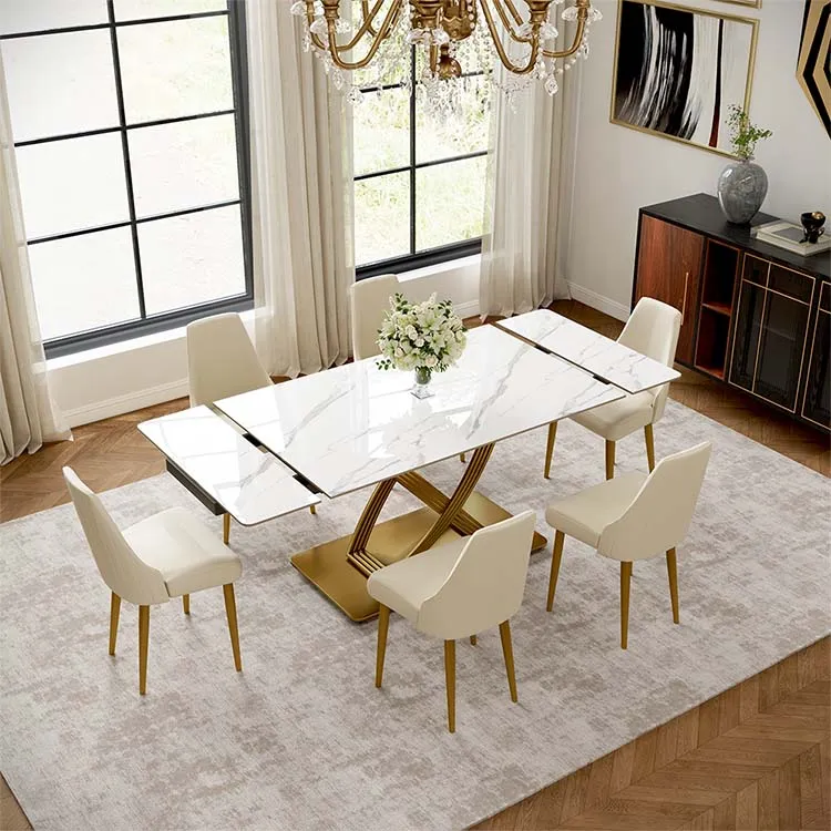 Rectangular Glossy Sintered Stone Extendable Dining Table Rectangular Glossy Sintered Stone Extendable Dining Table