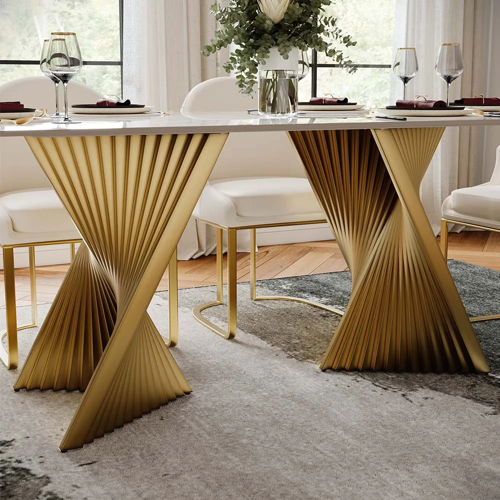 2026042905575876 Rectangular Glossy Sintered Stone Dining Table