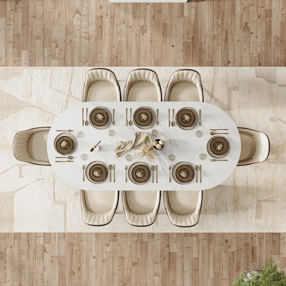Modern Classic Pedestal Oval Dining Table