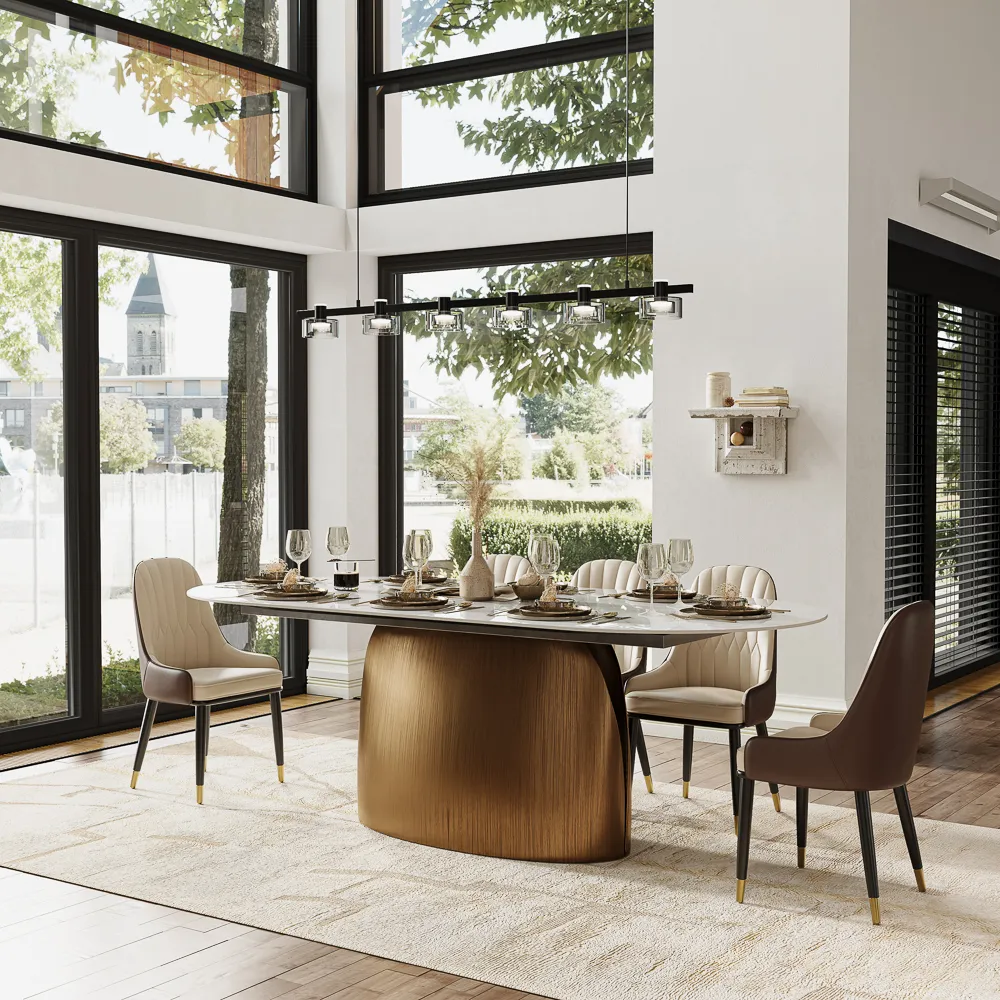 Modern Classic Pedestal Oval Dining Table