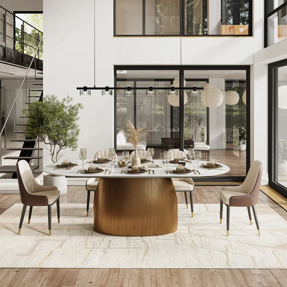 Modern Classic Pedestal Oval Dining Table