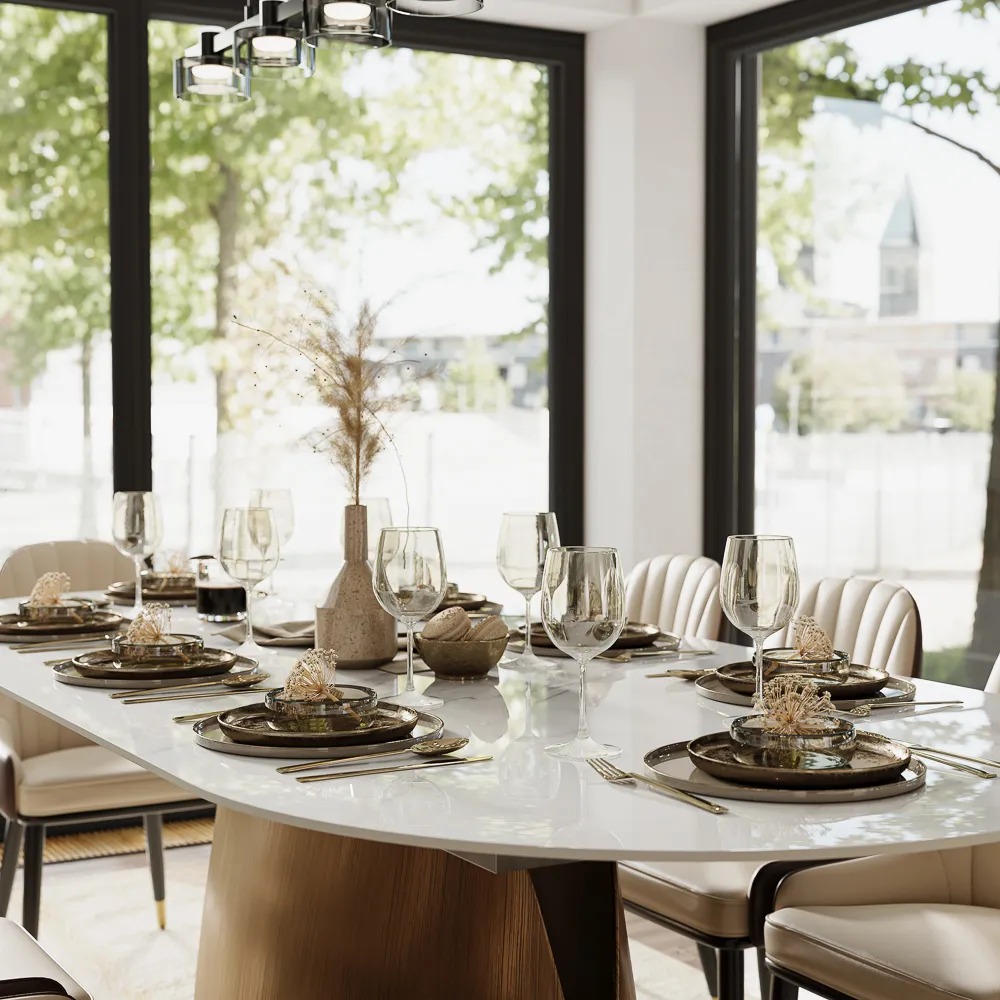Modern Classic Pedestal Oval Dining Table