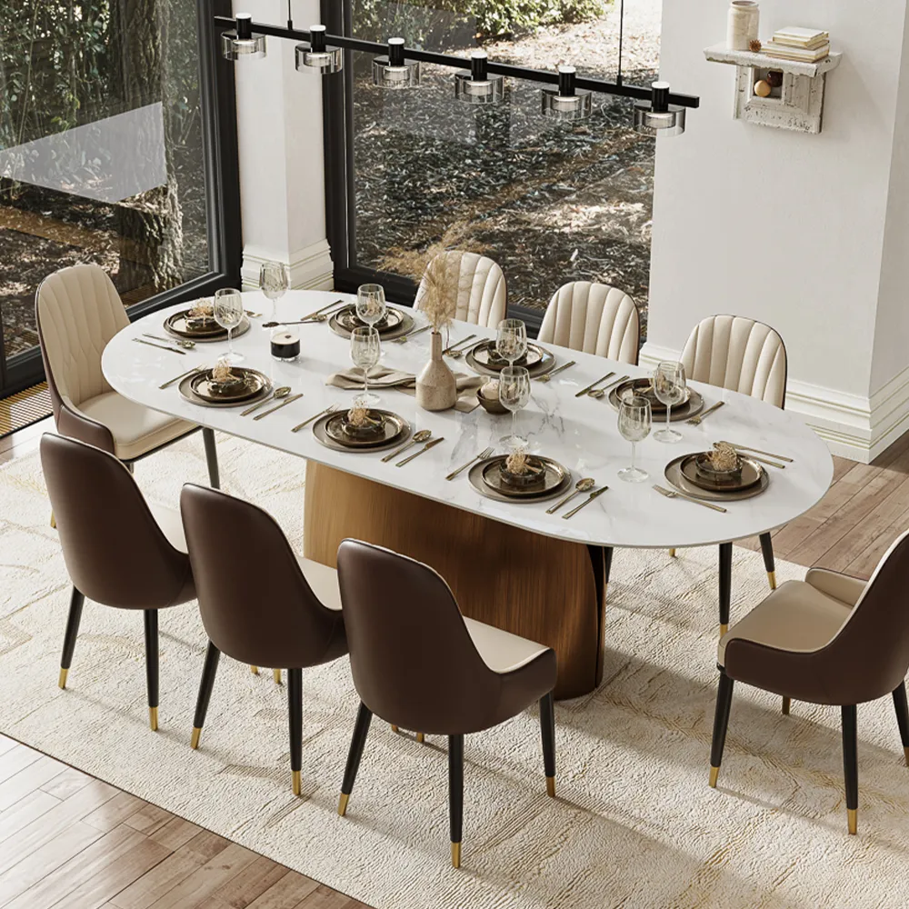 Modern Classic Pedestal Oval Dining Table