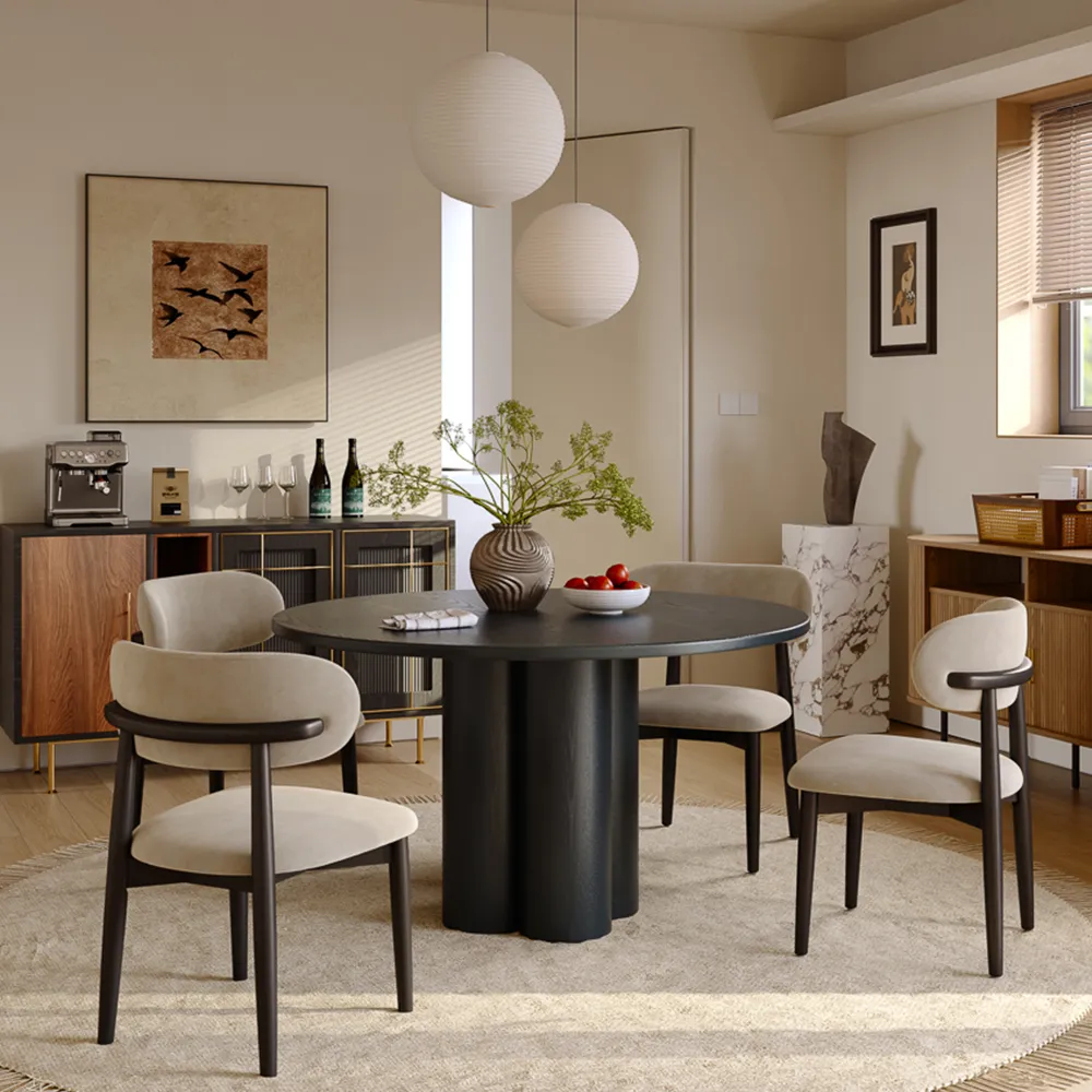 Mid-Century Modern Round Wood Dining Table