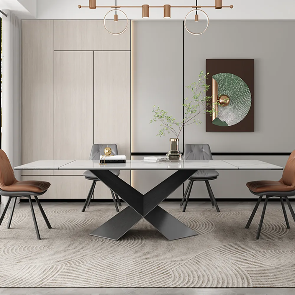 Rectangular Glossy Sintered Stone Extendable Dining Table