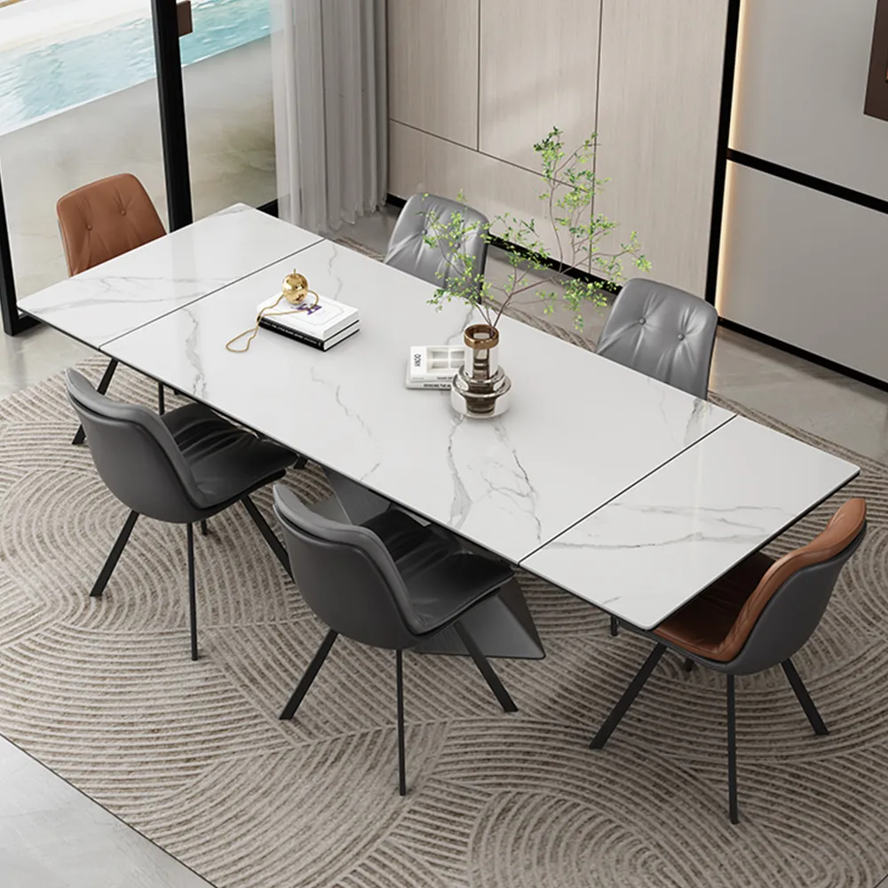 Rectangular Glossy Sintered Stone Extendable Dining Table