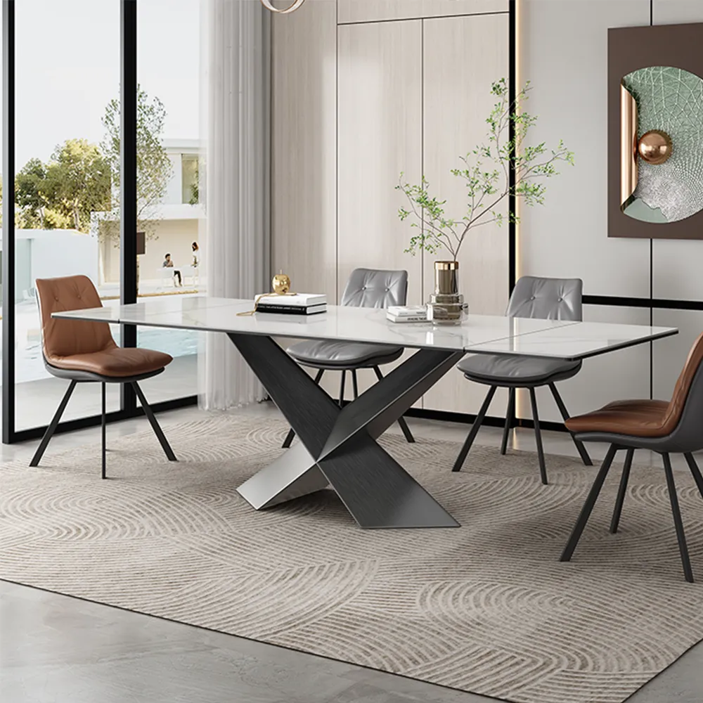 Rectangular Glossy Sintered Stone Extendable Dining Table