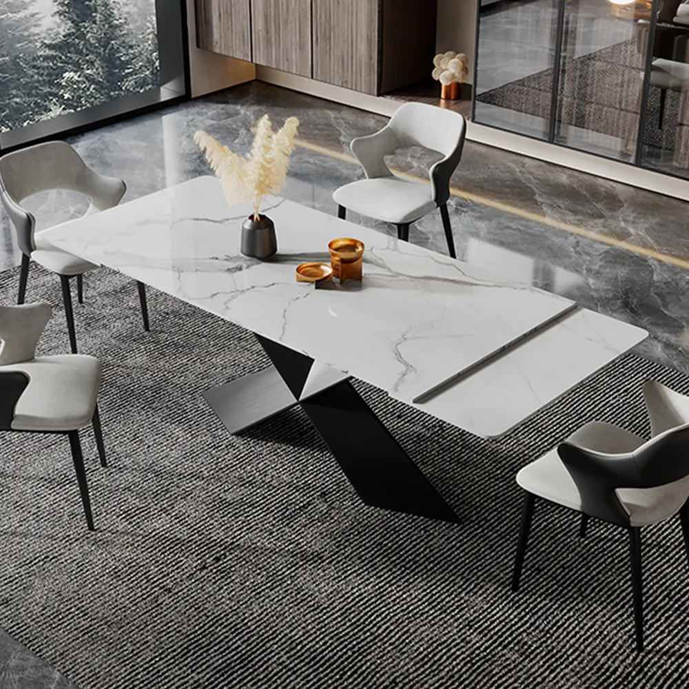 Rectangular Glossy Sintered Stone Extendable Dining Table