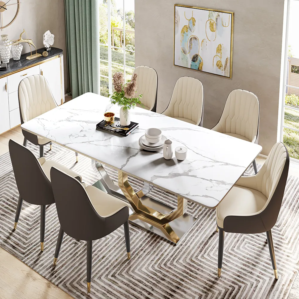 Modern White Faux Marble Dining Table Modern White Faux Marble Dining Table