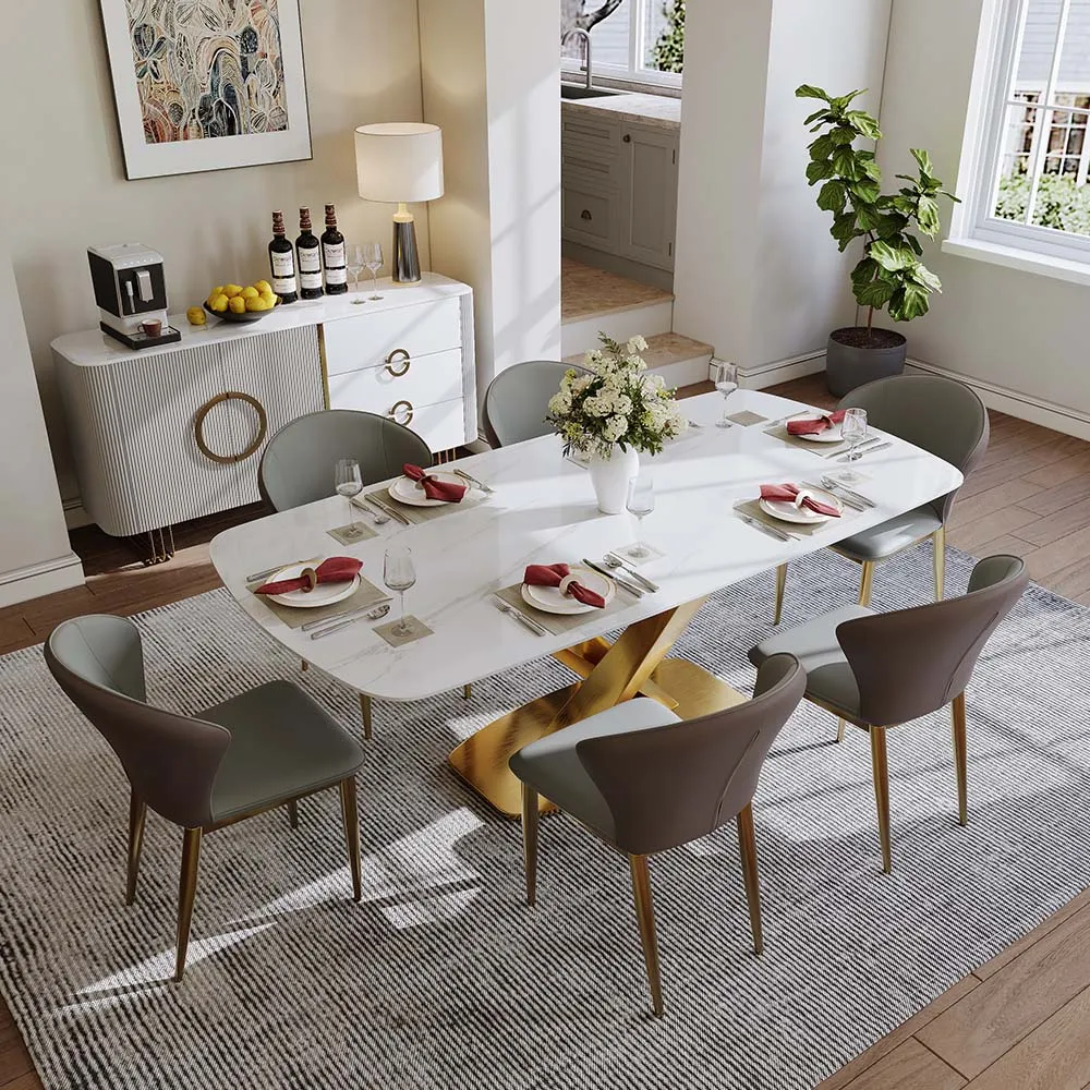 Rectangular Glossy Sintered Stone Dining Table Rectangular Glossy Sintered Stone Dining Table
