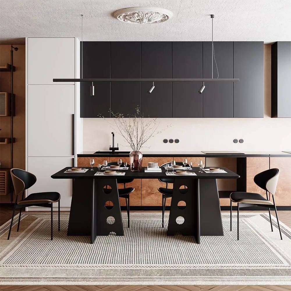 Mid-Century Modern Black Wood Dining Table
