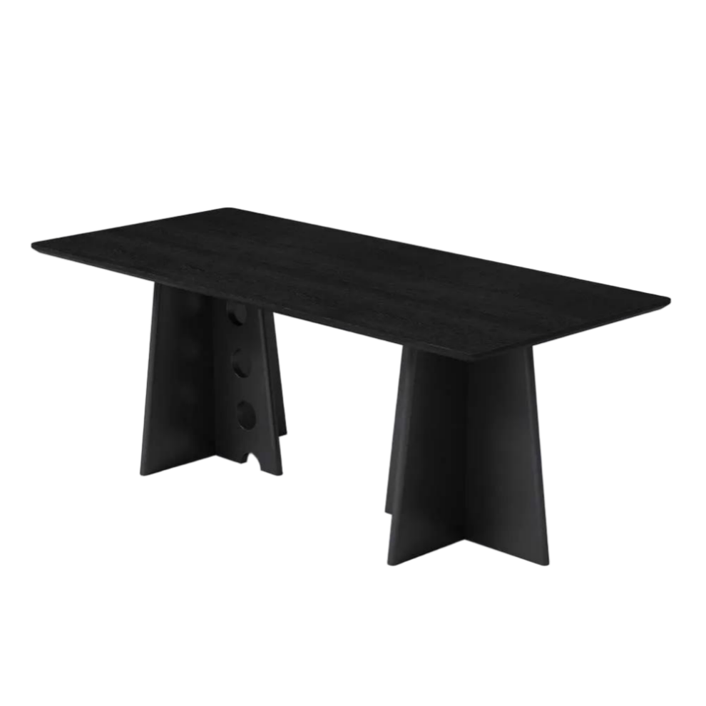Mid-Century Modern Black Wood Dining Table