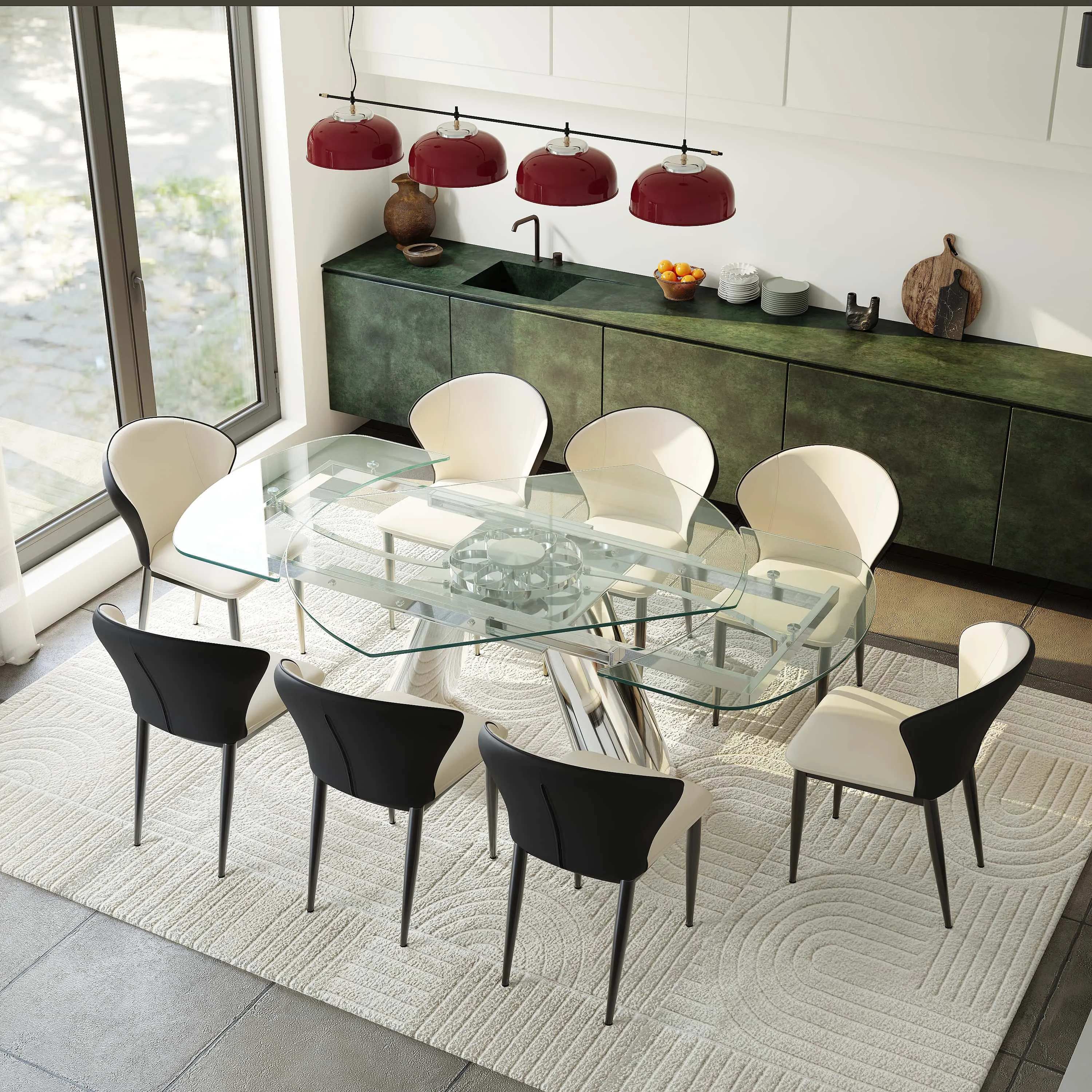 Modern Clear Glass Extendable Dining Table