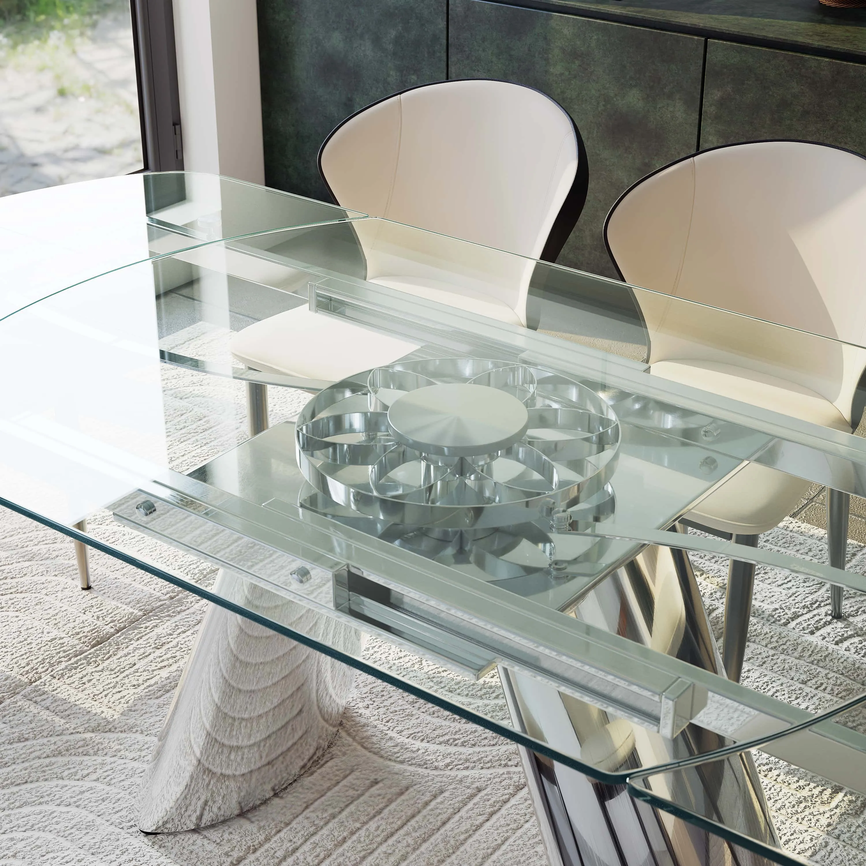 Modern Clear Glass Extendable Dining Table