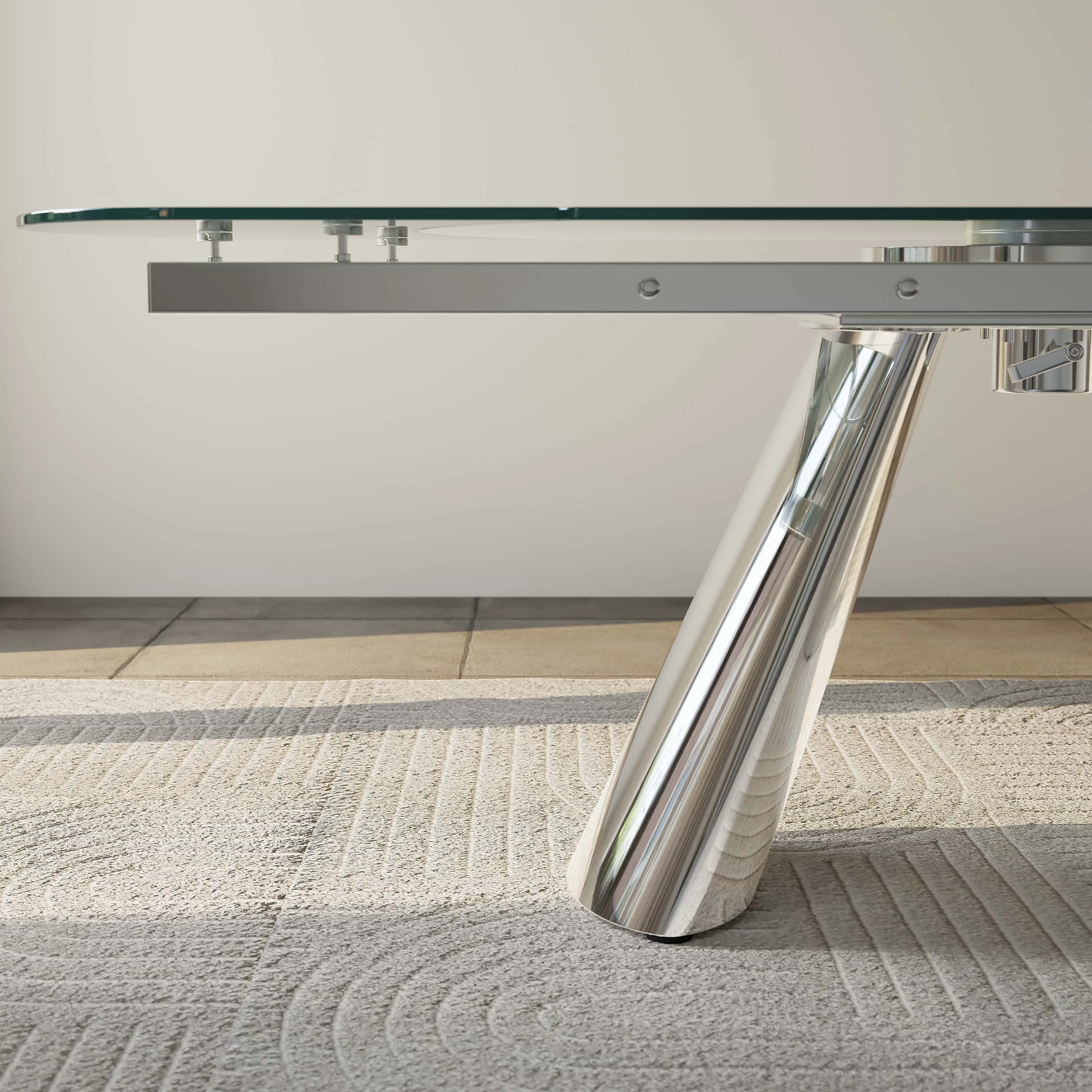 Modern Clear Glass Extendable Dining Table