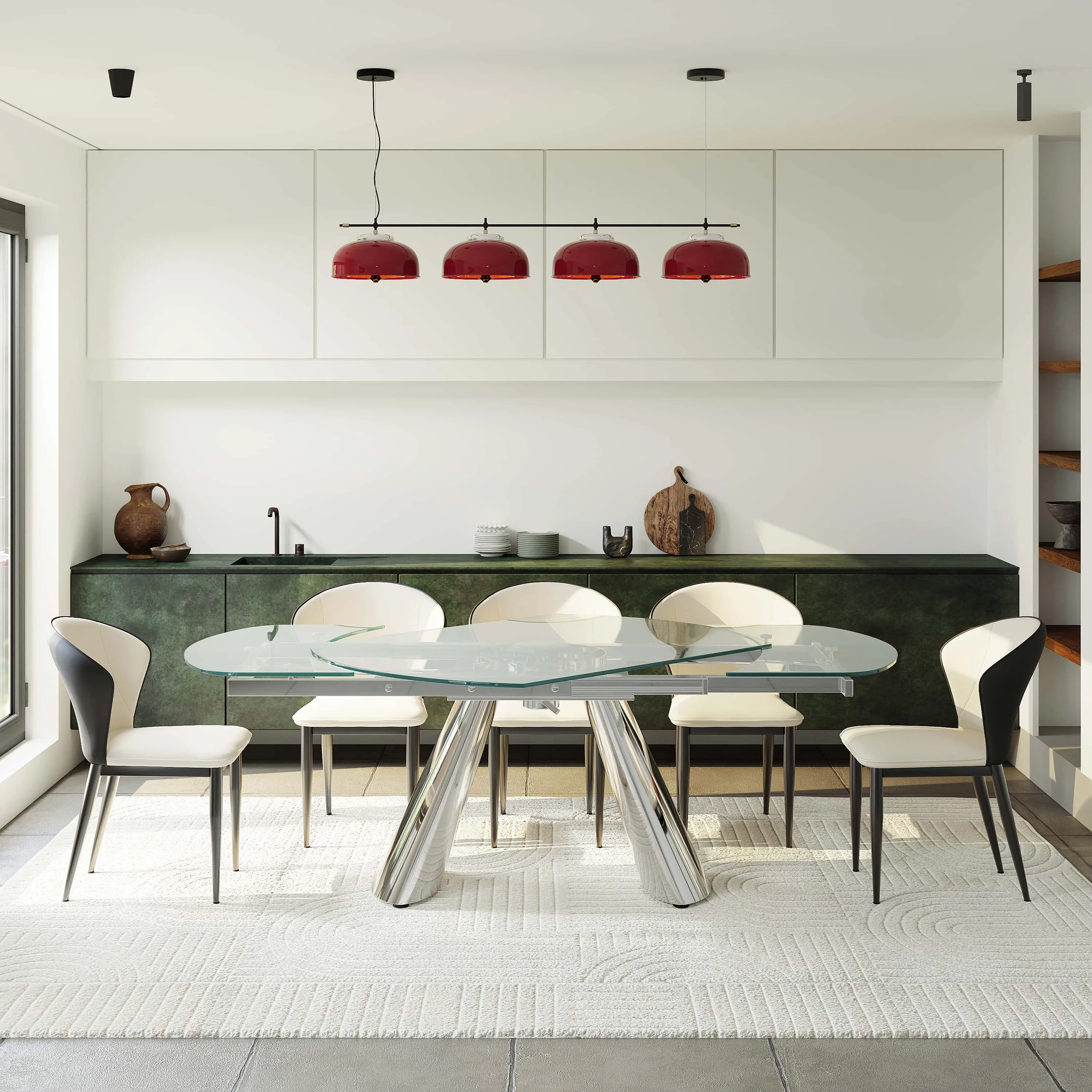 Modern Clear Glass Extendable Dining Table