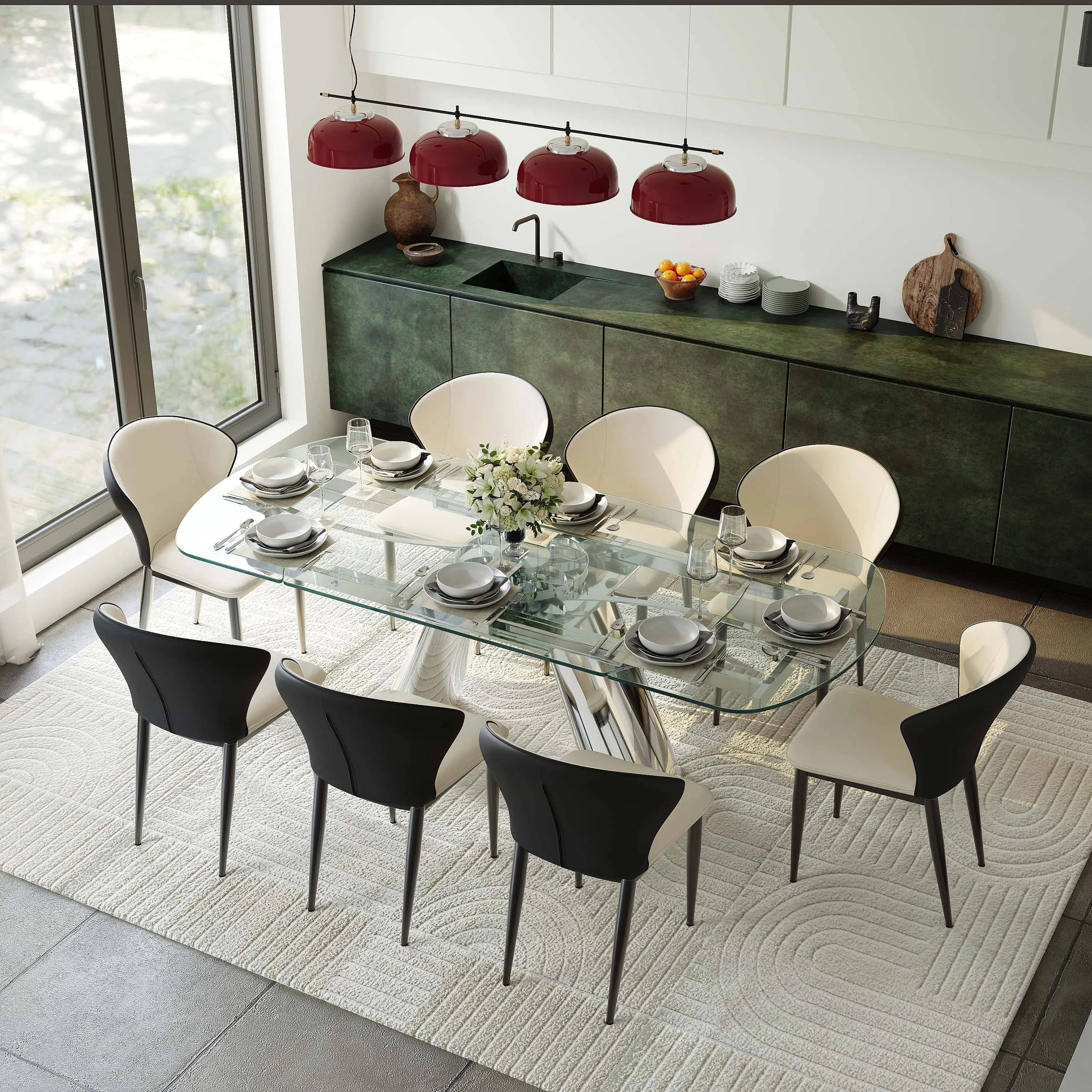 Modern Clear Glass Extendable Dining Table