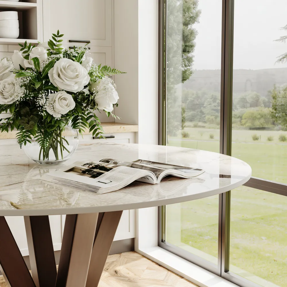 Round Pandora Glossy Sintered Stone Bistro Table Round Pandora Glossy Sintered Stone Bistro Table