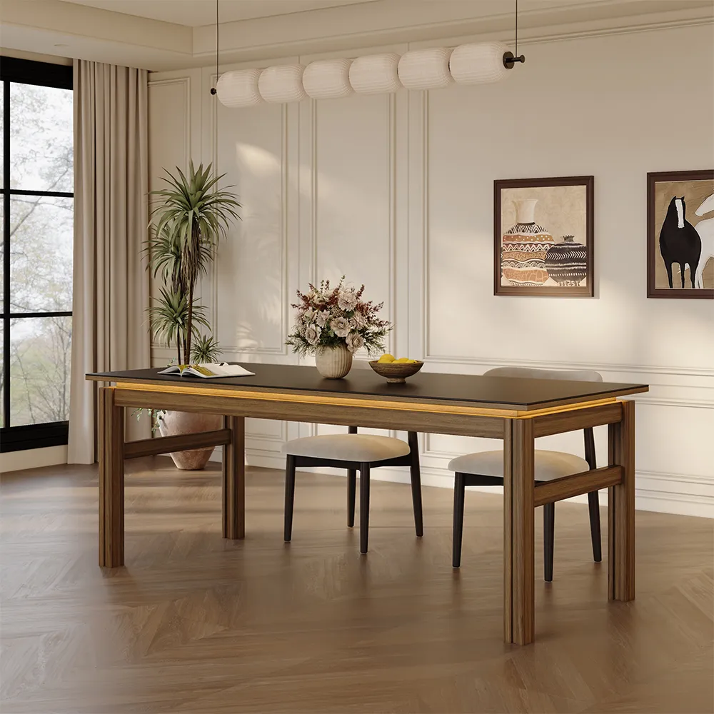 Modern LED Light Strip Dining Table With Storage