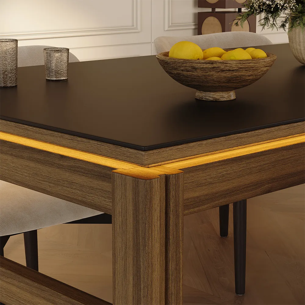 Modern LED Light Strip Dining Table With Storage