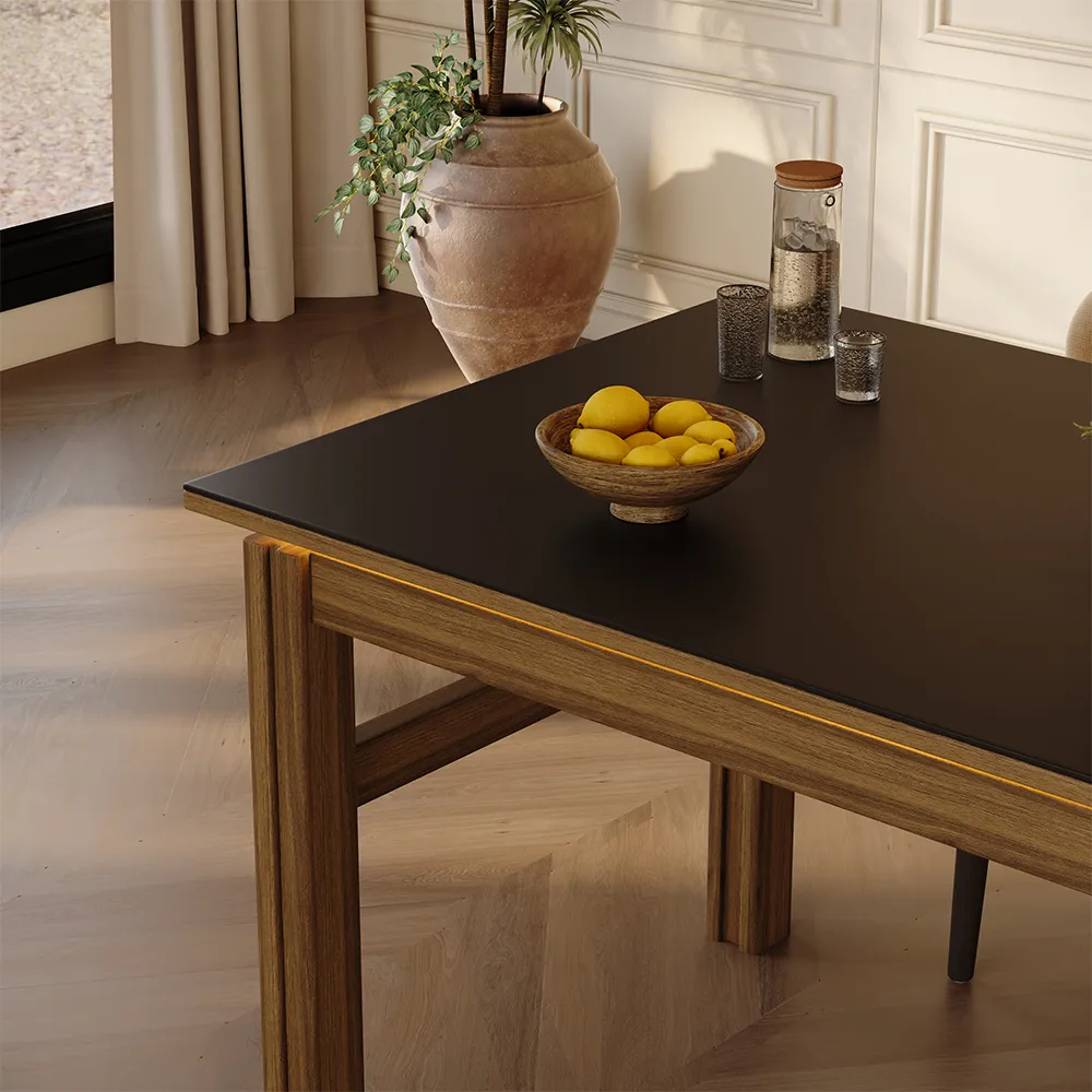Modern LED Light Strip Dining Table With Storage