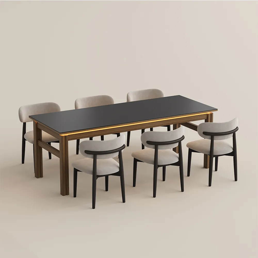 Modern LED Light Strip Dining Table With Storage