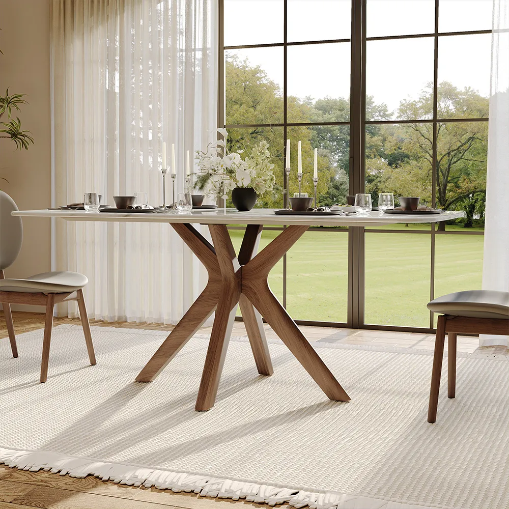 Rectangular Faux Marble Dining Table