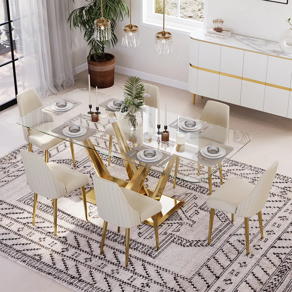 2026050601560037 Rectangular Glass Dining Table