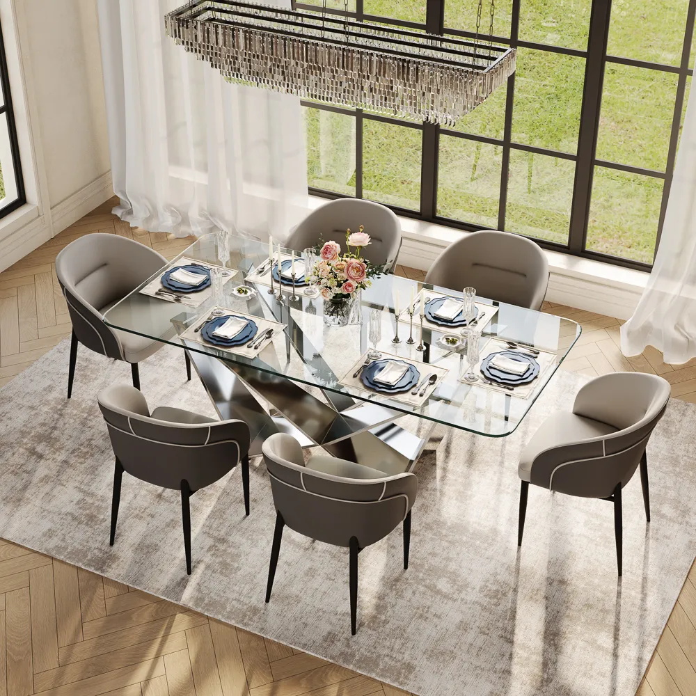Modern Clear Glass Dining Table 