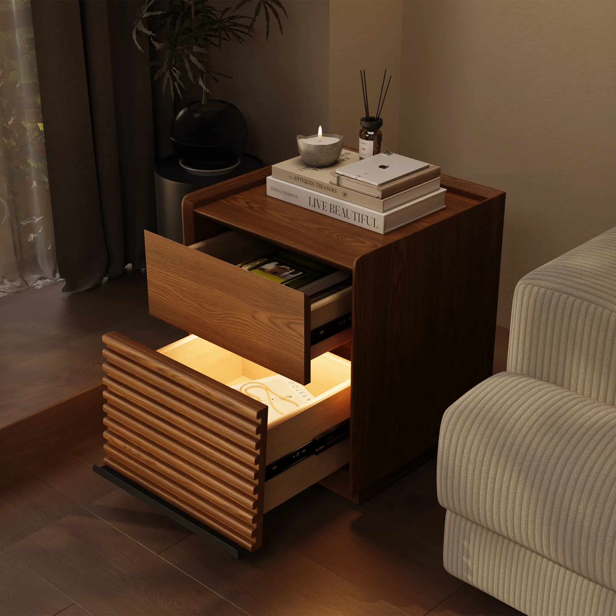 Mid-Century Modern Square Side Table with Light Mid-Century Modern Square Side Table with Light