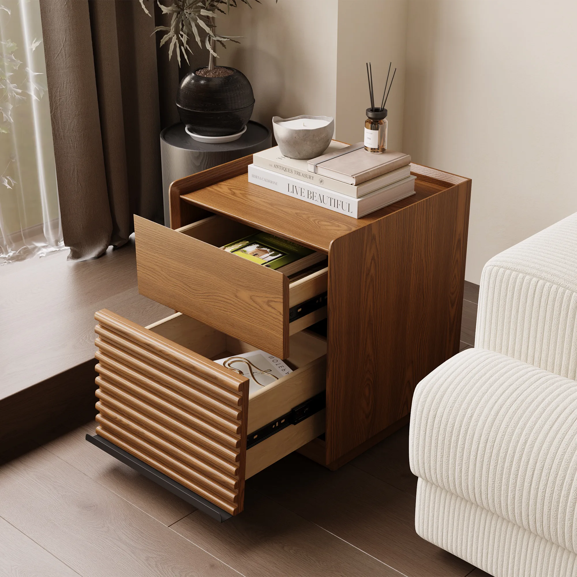 Mid-Century Modern Square Side Table with Light Mid-Century Modern Square Side Table with Light