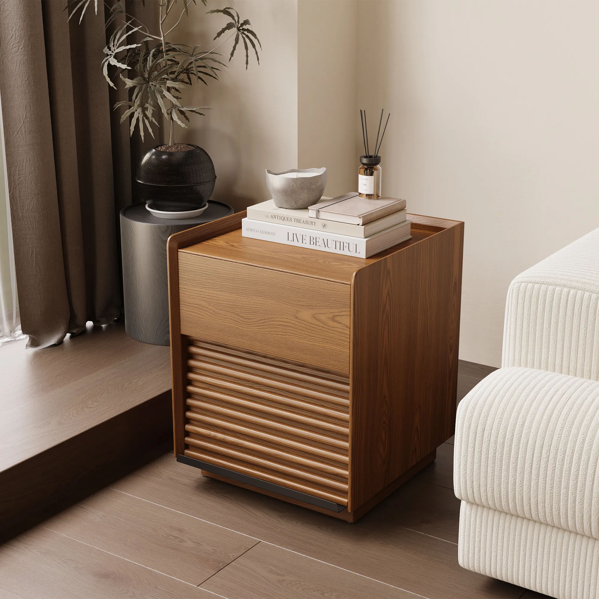 Mid-Century Modern Square Side Table with Light Mid-Century Modern Square Side Table with Light
