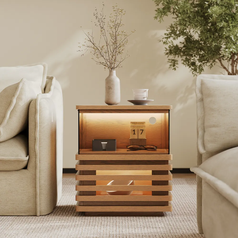 Slatted Side Table with LED Lights Slatted Side Table with LED Lights