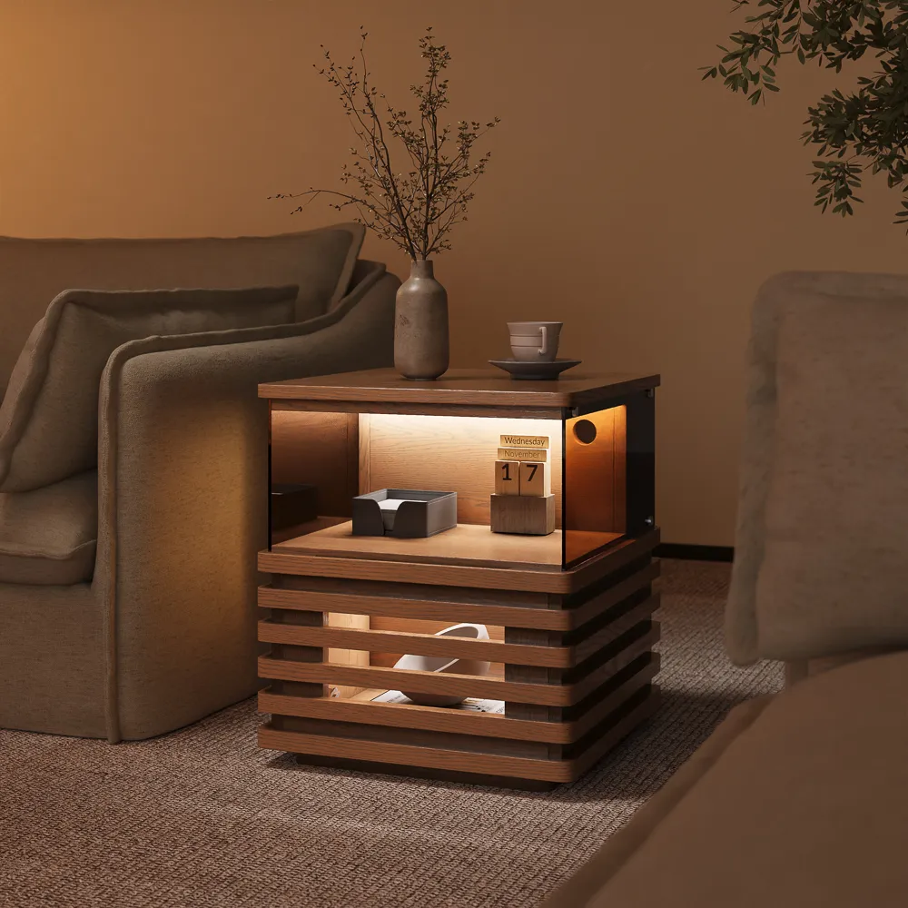Slatted Side Table with LED Lights Slatted Side Table with LED Lights