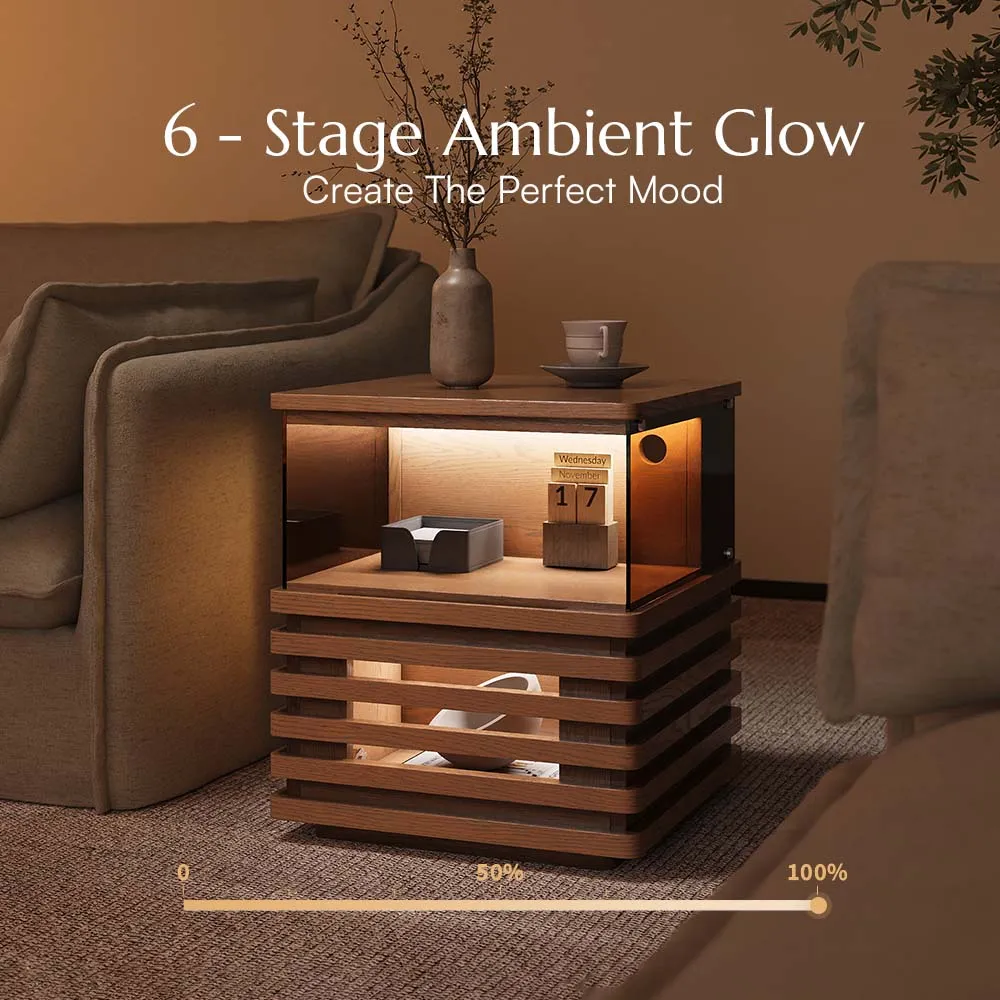 Slatted Side Table with LED Lights Slatted Side Table with LED Lights