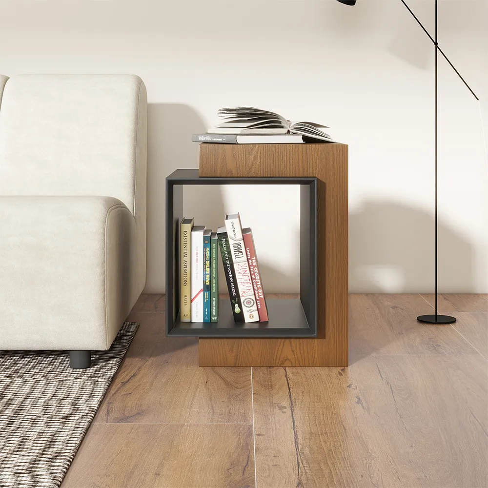 Modern Wood Side Table with Storage