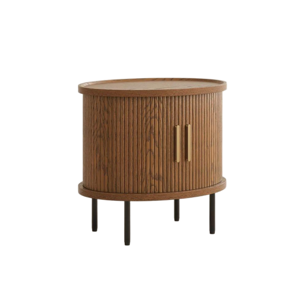 Mid-Century Tambour Door Side Table with Storage Mid-Century Tambour Door Side Table with Storage