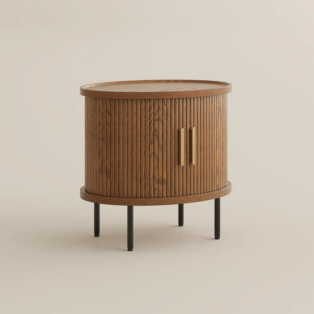 Mid-Century Tambour Door Side Table with Storage Mid-Century Tambour Door Side Table with Storage