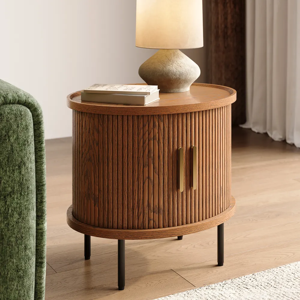 Mid-Century Tambour Door Side Table with Storage Mid-Century Tambour Door Side Table with Storage