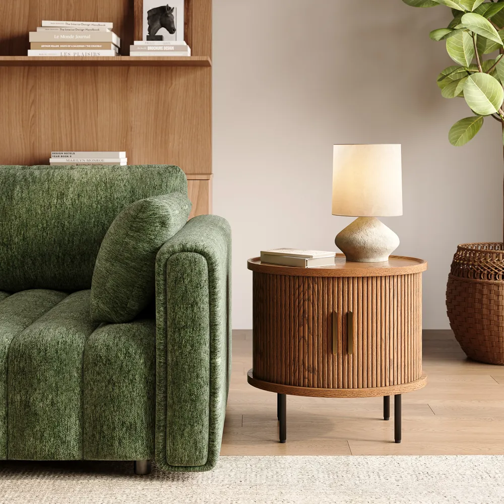 Mid-Century Tambour Door Side Table with Storage Mid-Century Tambour Door Side Table with Storage