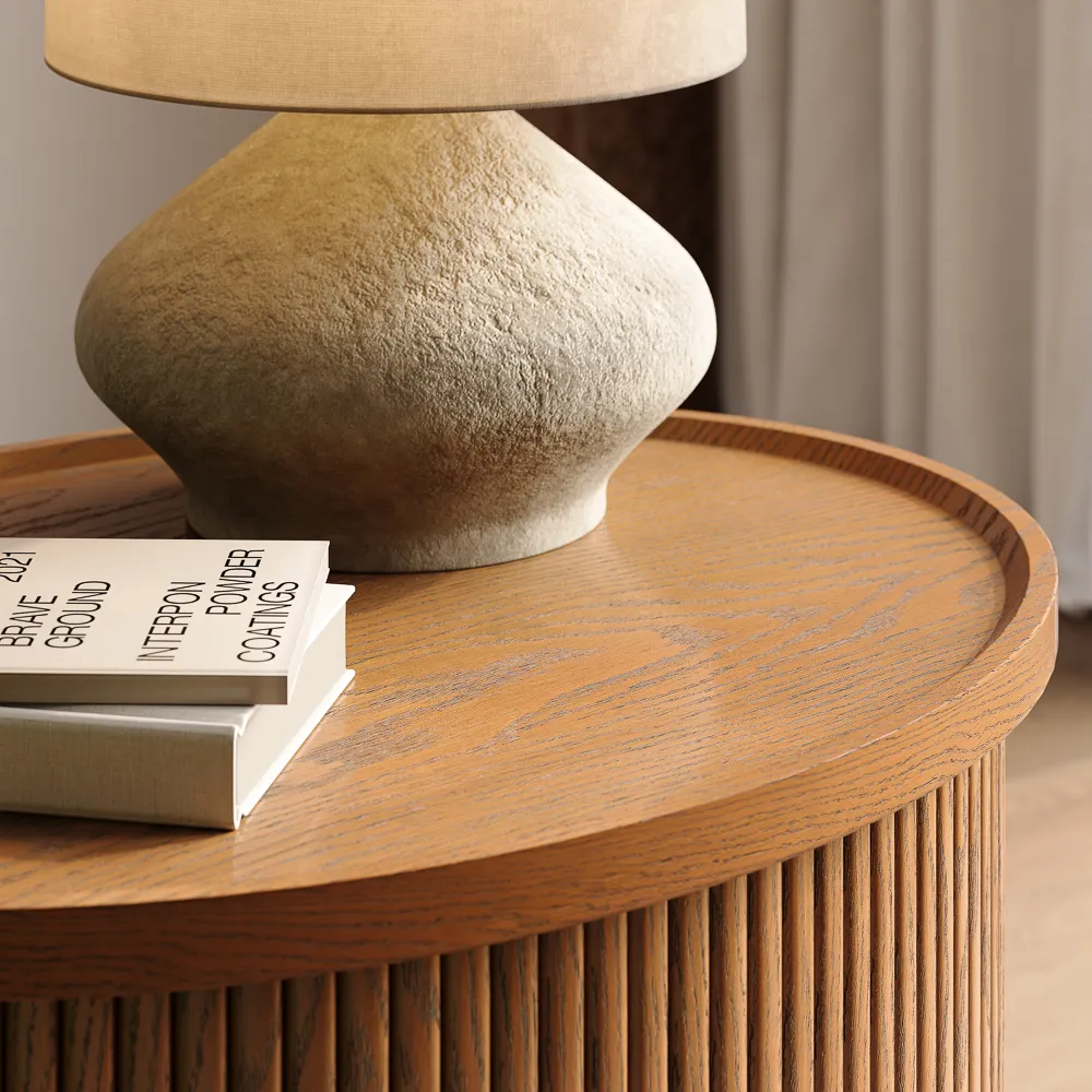 Mid-Century Tambour Door Side Table with Storage Mid-Century Tambour Door Side Table with Storage