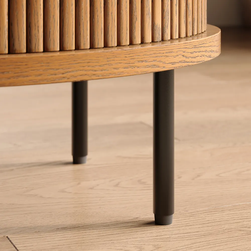 Mid-Century Tambour Door Side Table with Storage Mid-Century Tambour Door Side Table with Storage