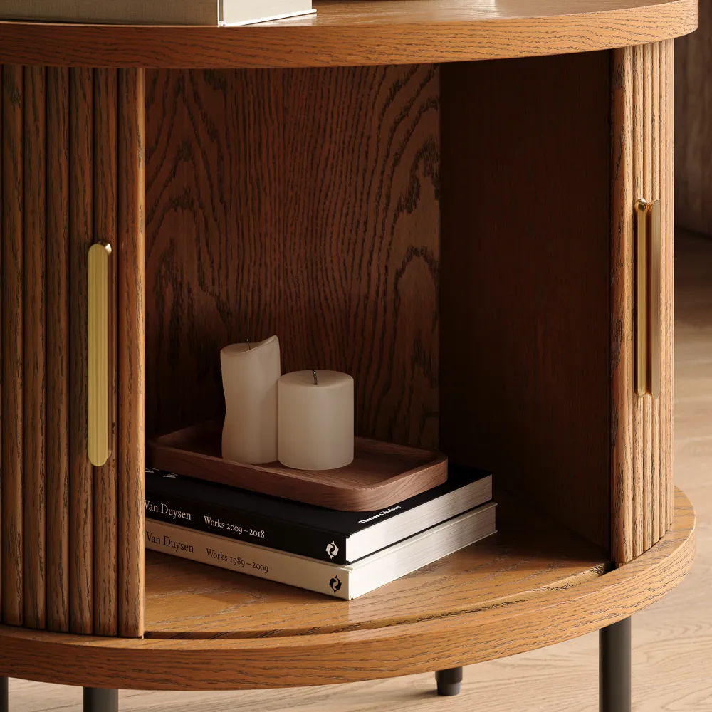Mid-Century Tambour Door Side Table with Storage Mid-Century Tambour Door Side Table with Storage