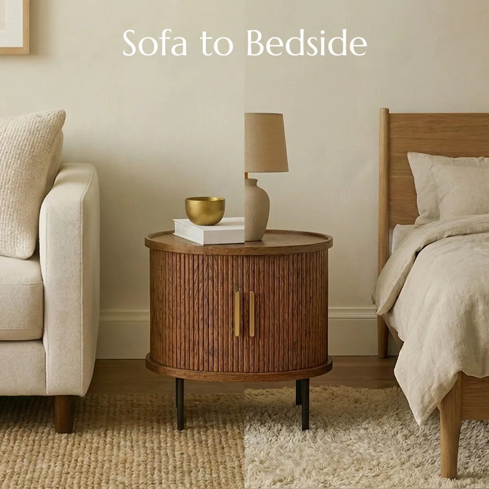 Mid-Century Tambour Door Side Table with Storage Mid-Century Tambour Door Side Table with Storage