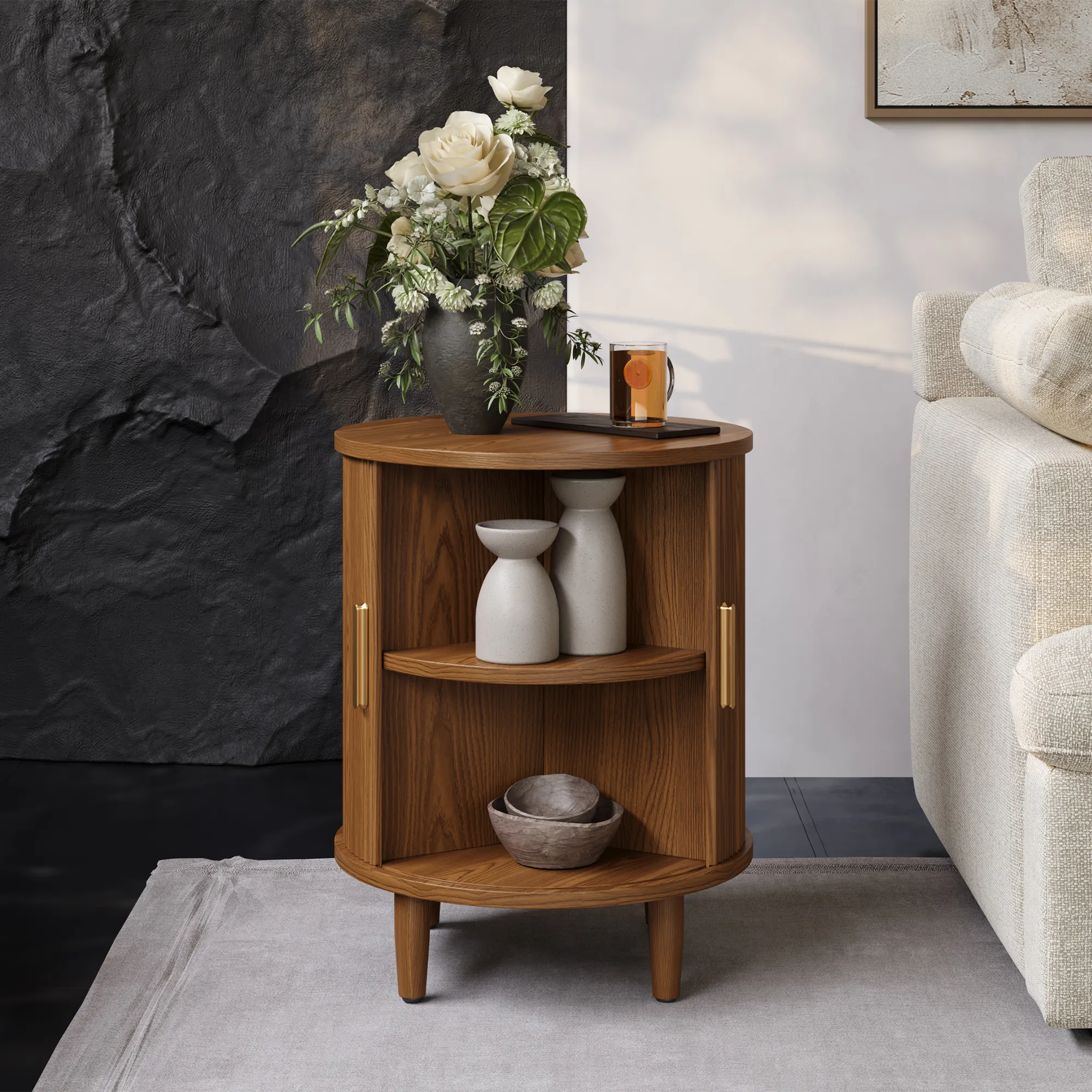 Modern Mid-Century Round Walnut Color Side Table Modern Mid-Century Round Walnut Color Side Table