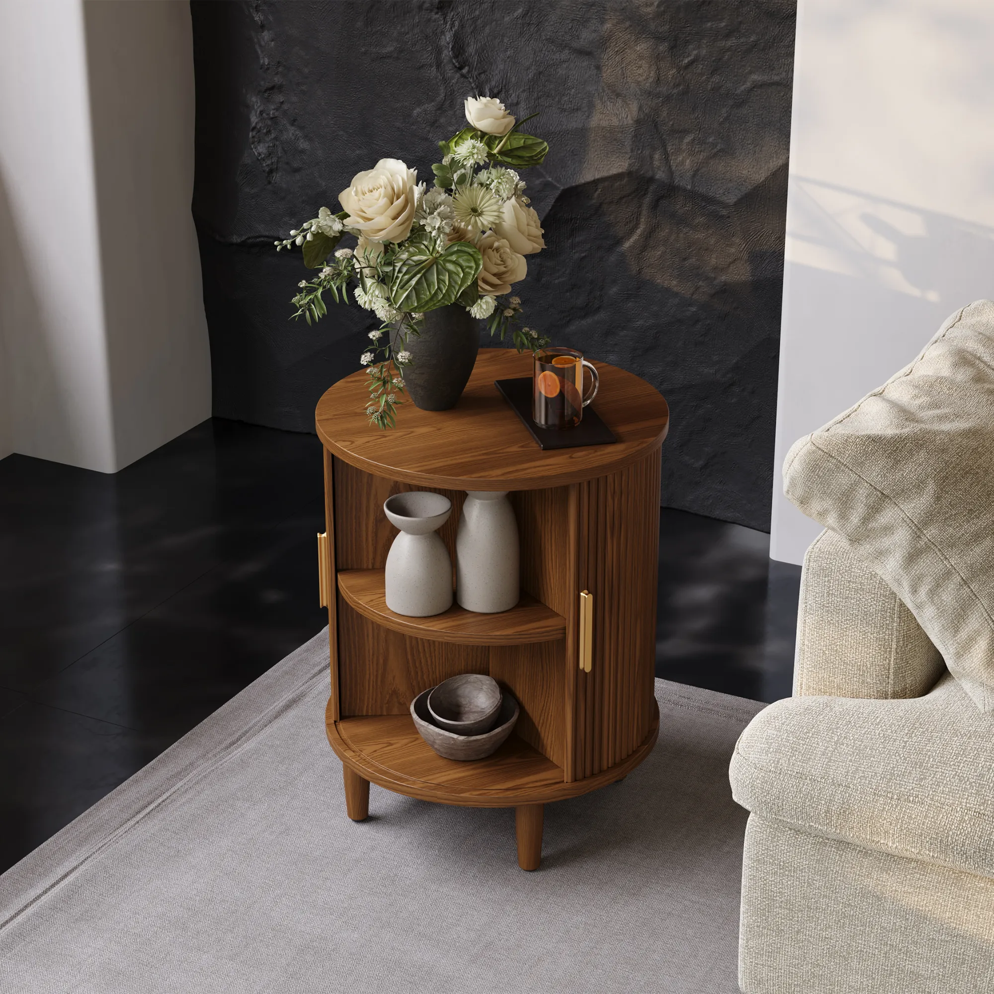 Modern Mid-Century Round Walnut Color Side Table Modern Mid-Century Round Walnut Color Side Table