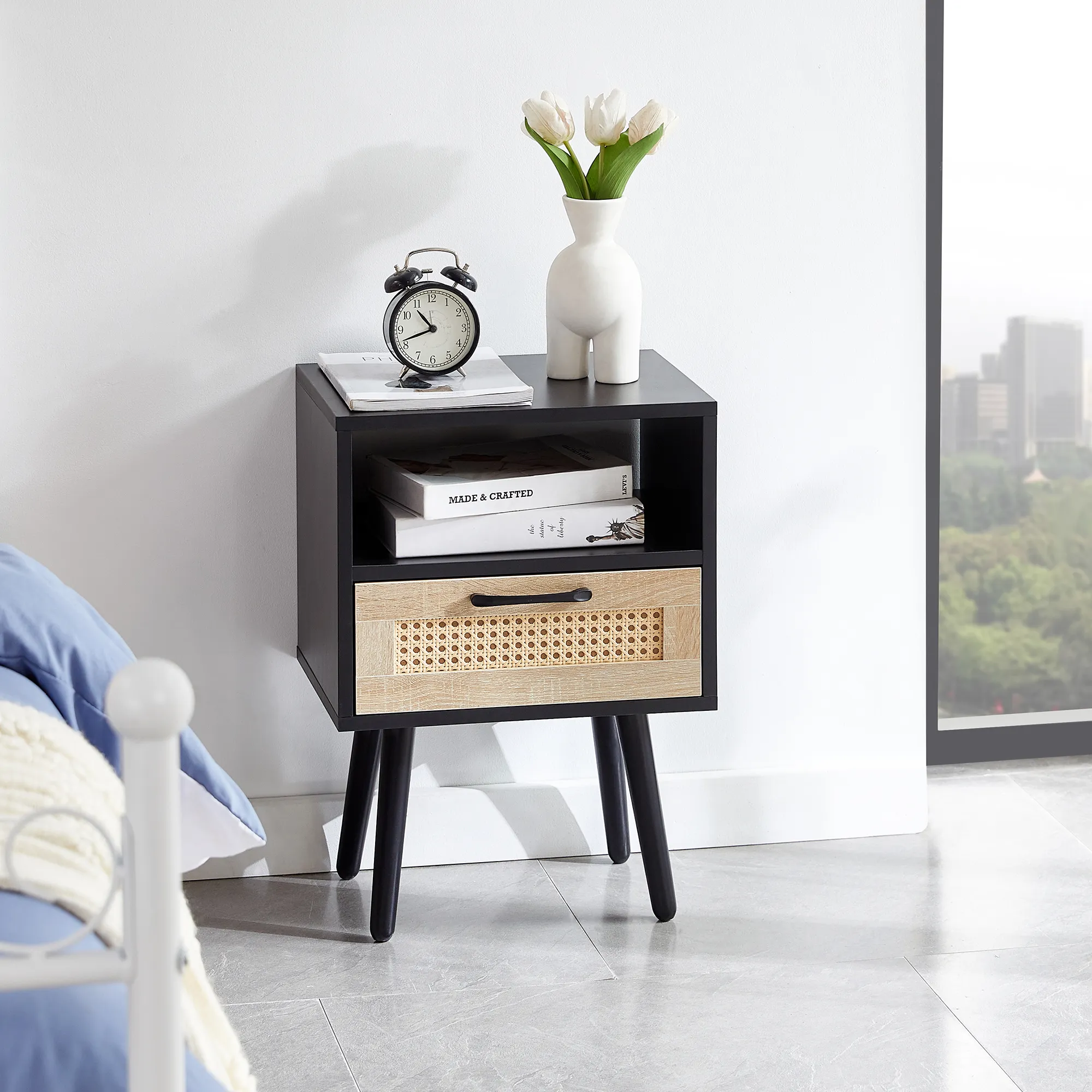 Modern Rattan Side Table with Storage Modern Rattan Side Table with Storage